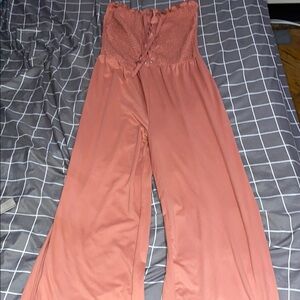 Women's Strapless Jumpsuit in Coral